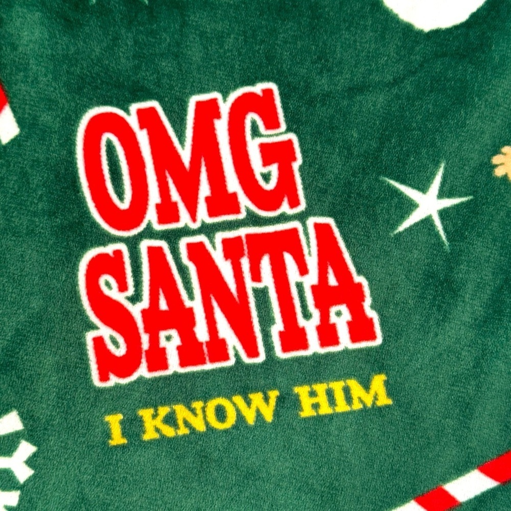 NWOT Elf Sizes L, XL  “OMG! Santa I Know Him” Green Christmas PJ Pants New!